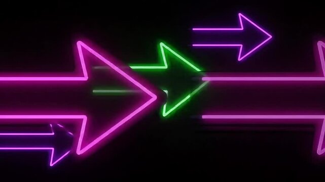 Neon arrows pointing right in vibrant colors on dark background  