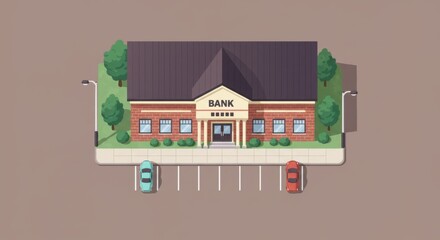 Modern Brick Bank Building with Parking Lot Aerial View