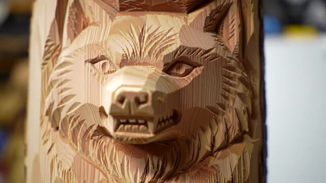 Wolf Woodcarving Showcasing Detailed Craftsmanship For Nature Inspired Decor