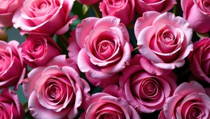 Naklejka premium Full, vibrant pink roses create a dense top border , decoration, rose flower, floral border