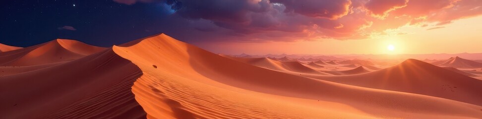 Gigantic sand dunes, celestial brilliance, oasis glimmer , photography, wide