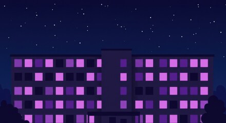 Obraz premium Night View of Apartment Building with Glowing Windows