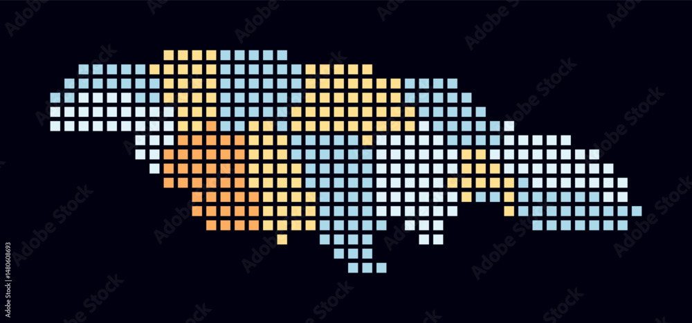 Poster jamaica dotted map. digital style map of the country on dark background. jamaica shape with square d