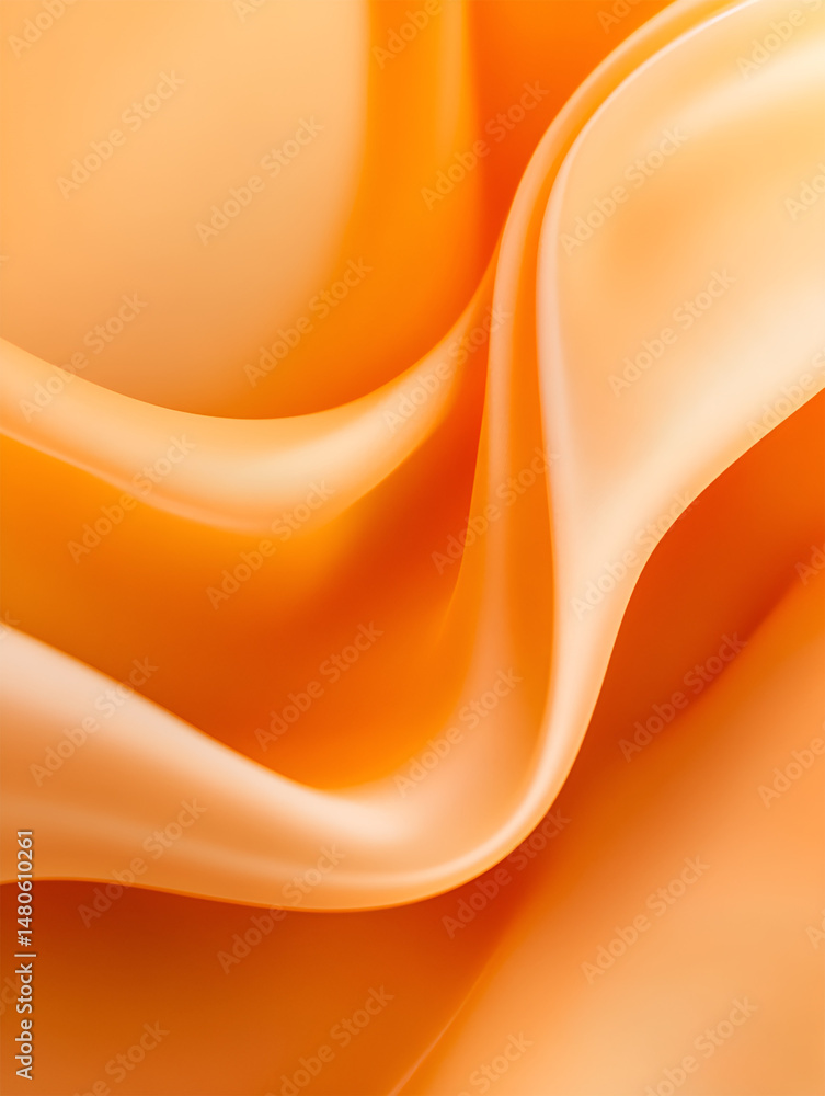 Poster abstract soft orange color background depicting smooth wavy flowing silk forms with gradient texture