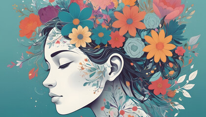illustration of woman with flower on head