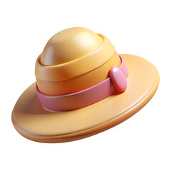 3D Isolated Yellow Pamela Hat with Pink Ribbon for Vacation and Summer