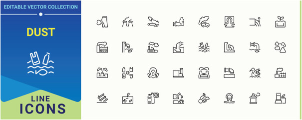 Dust line icon set. Pollution icon collection. Ecology outline symbol collection. Minimal linear icons. Editable stroke vector art.