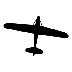 Silhouette of a small airplane with large wings against a white background