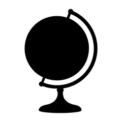 Stylized black and white silhouette of a globe with stand, education concept