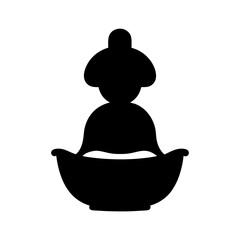 Stylized black silhouette of a woman in a bowl, minimalist art