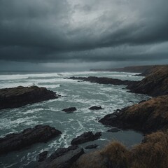 Obraz premium Overcast Marine Painting with Coastal Vibe