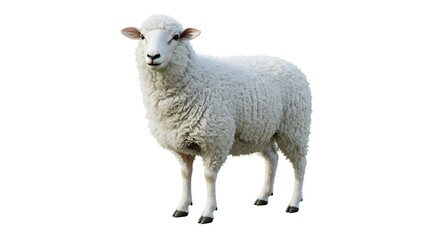 Fototapeta premium White fluffy sheep isolated on transparent background.