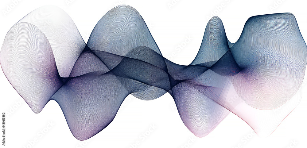Poster abstract flowing lines in shades of blue and purple create a dynamic wave pattern against a clean wh