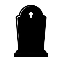 Simple black and white vector image of a headstone grave marker