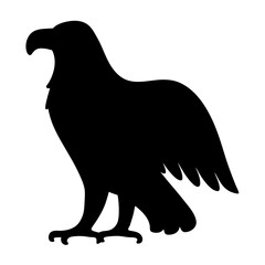 Dramatic silhouette of an eagle poised in profile against a bright white background