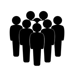 Silhouette of a crowd of people represented by simple shapes