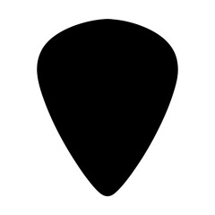 A simple black guitar pick silhouette against a plain white background