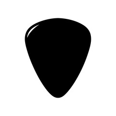 Single black guitar pick, musical instrument accessory, on a white background