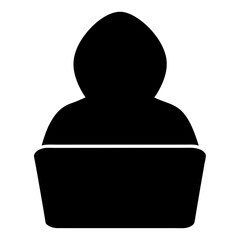 Black Silhouette of a hooded figure sitting behind a desk or table