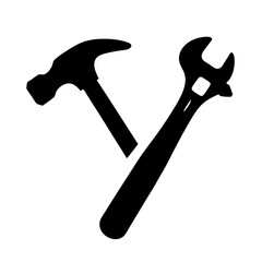 Black and white image showcasing a hammer and an adjustable wrench