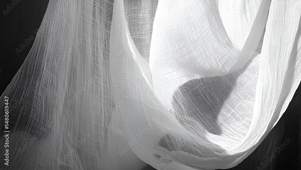 Poster elegant white fabric drapes in soft light with flowing texture and serene atmosphere creating visual