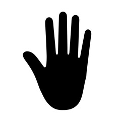 Black silhouette of a human hand against a white background, digital art