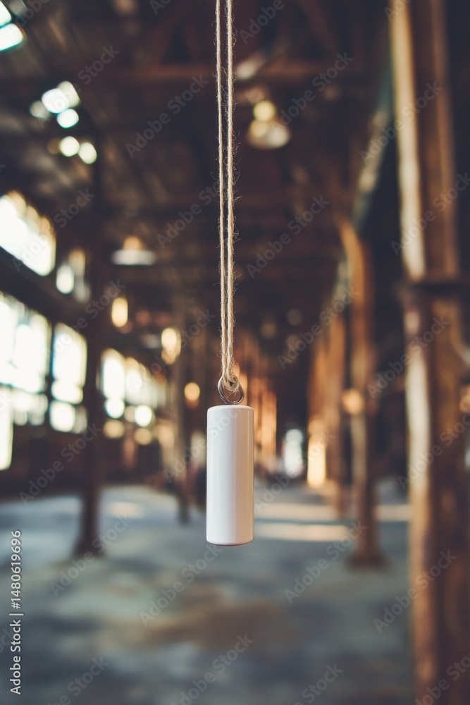 Poster pull cord in industrial building interior close up view of string and handle in warehouse space with