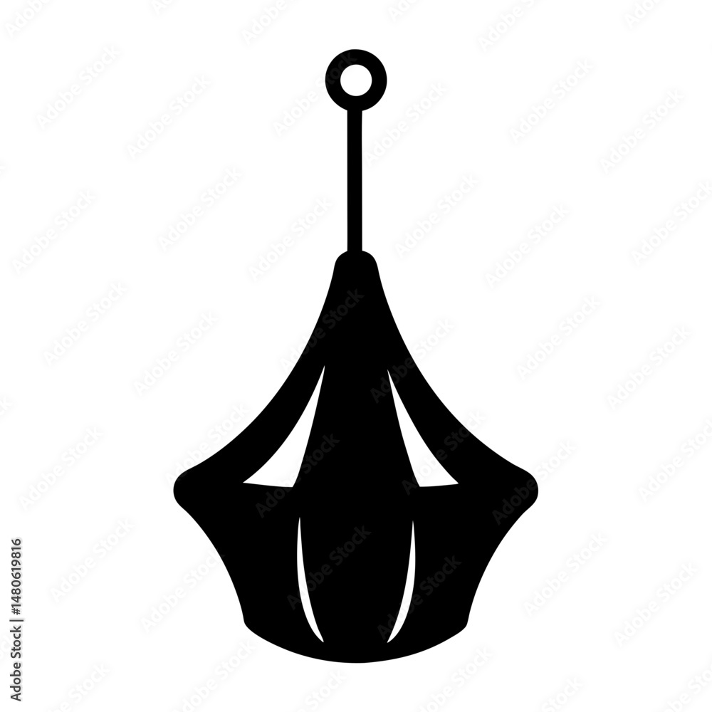 Poster abstract hanging object with circular loop and curved geometric shape silhouette