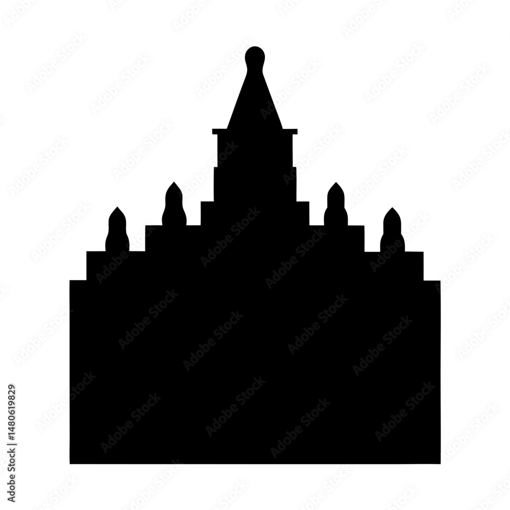 Poster silhouette of grand building with stepped architecture and a central tower