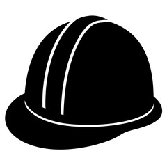 Black construction worker's helmet icon with white stripes and rim