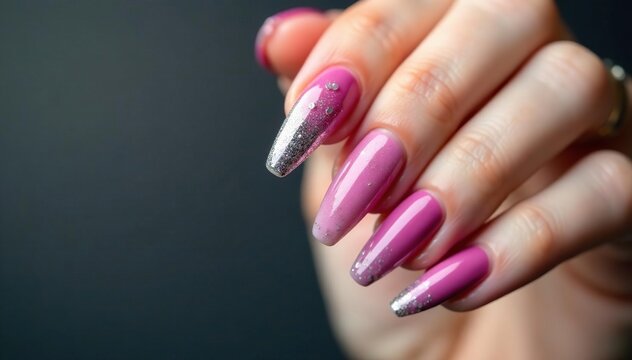 Close-up shot of elegant acrylic nails with a trendy design , liquid monomer, fashion
