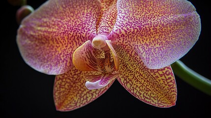 Close up of intricate lines orchid petal with rich magenta tones and subtle lighting for fine detail