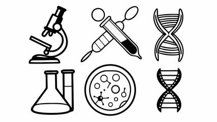 Illustration of science lab equipment including microscope test tubes and dna strands in black and white created with generated ai