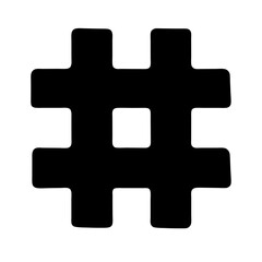 Simple black and white image of a hashtag or pound symbol on white