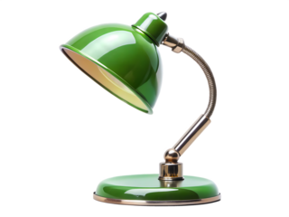 vintage style green desk lamp on white background , PNG