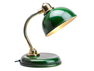 vintage style green desk lamp on white background , PNG