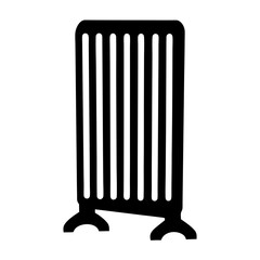 Black silhouette of a freestanding heater or radiator with vertical fins