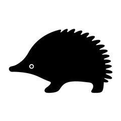 Stylized Black Silhouette of an Echidna on a White Background