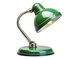 vintage style green desk lamp on white background , PNG