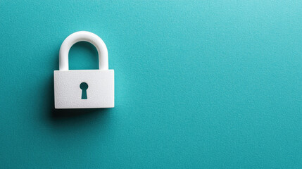 White padlock on a teal backdrop, symbolizing security and protection