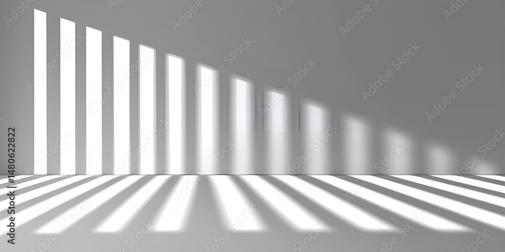 Poster abstract architectural representation with vertical light beams creating captivating shadows against