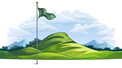 Colorful and Playful Golf Flag Cartoon Vector Illustration on White Background