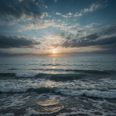 Serene Seascape Print with Light Sky Design