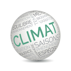 French climate concept sphere with environment and biodiversity keywords