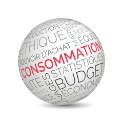 French consumption concept sphere with budget and economy keywords