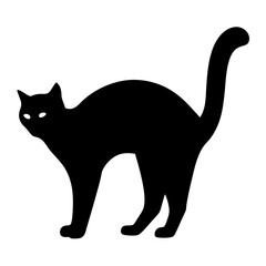 Silhouette of an arched back Halloween black cat with glowing eyes