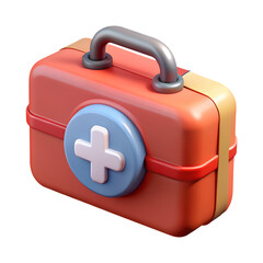 3D Render Red First Aid Kit with White Cross