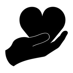 Heart in Hand Silhouette Depicts Love, Care, and Support in Black