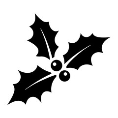 Stylized black holly sprig with berries, a Christmas symbol of decoration