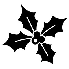 Classic black and white Christmas holly illustration with berries and leaves